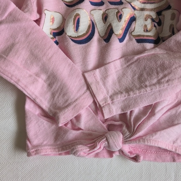 old navy pink girl power graphic cotton long sleeve tie hem shirt 2T girls - Picture 5 of 8